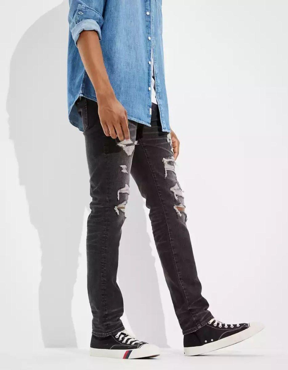 Jean American Eagle AE AirFlexPatched Slim Noir Homme | YBF-86179443